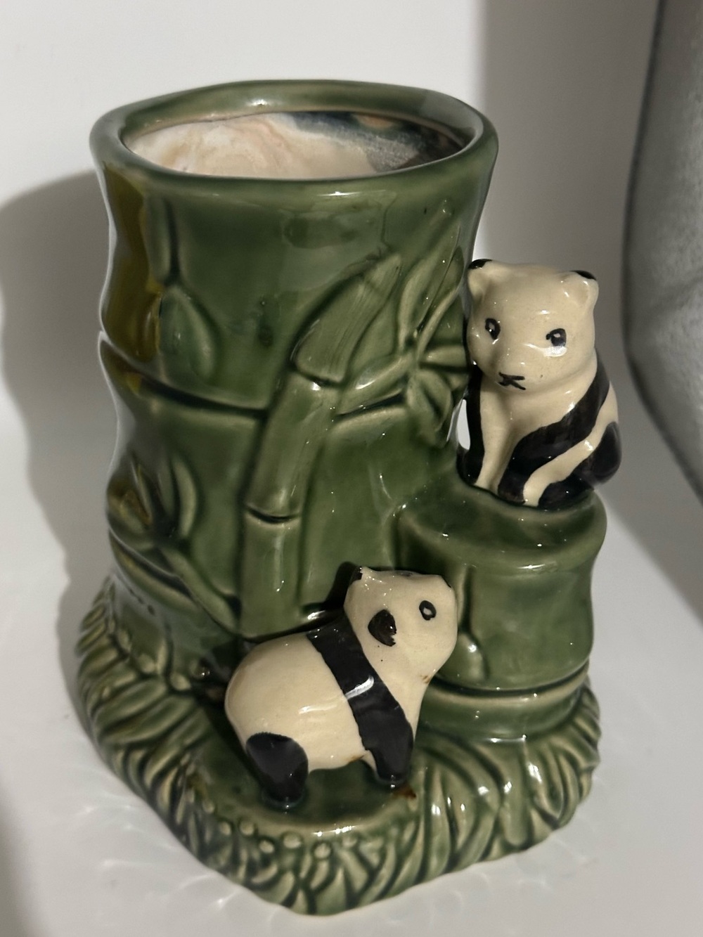 Green Ceramic Panda Bamboo Accent Vase/planter